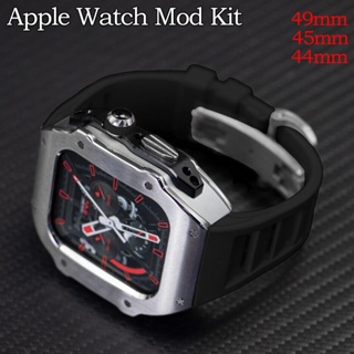 不銹鋼錶殼橡皮筋蝴蝶扣改裝套件兼容 Apple Watch Ultra 9 8 7 6 5 4 SE iWatch 49