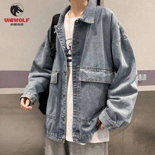 🌟Lovely愛出貨🌟 秋季牛仔外套男寬鬆韓版潮流痞帥港風ins百搭男女工裝夾克防風外套