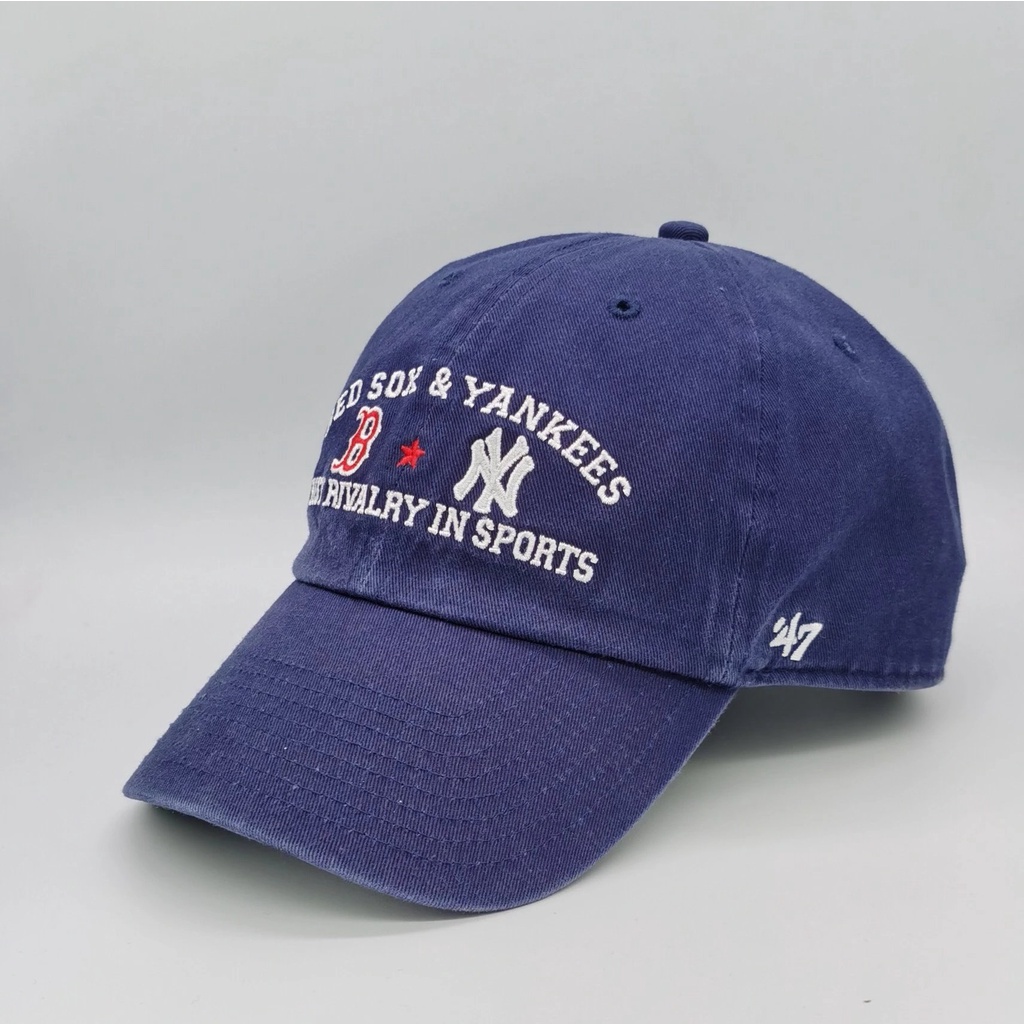 【高級的原標的】47brand&amp;&amp;美職棒紐約洋基隊波士頓紅襪隊聯名款水洗藏藍色帽子鴨舌帽情侶款帽子三標齊全 9RJF