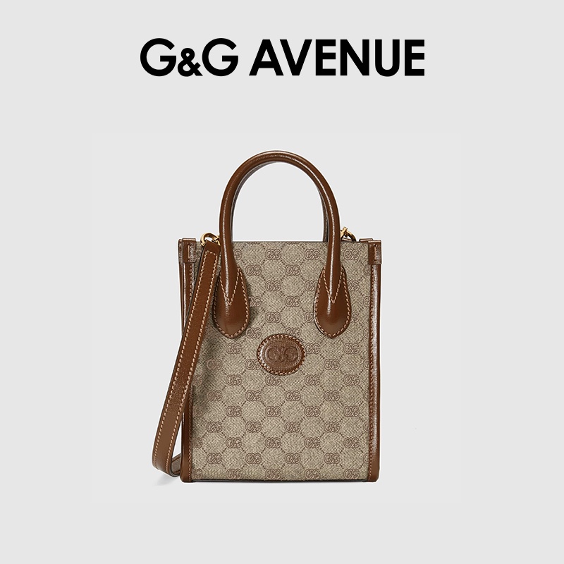 G＆G Avenue 國際輕奢男女包 新款歐美時尚斜背包 卡其印花斜跨包 老花托特包 手提包-GBB211662