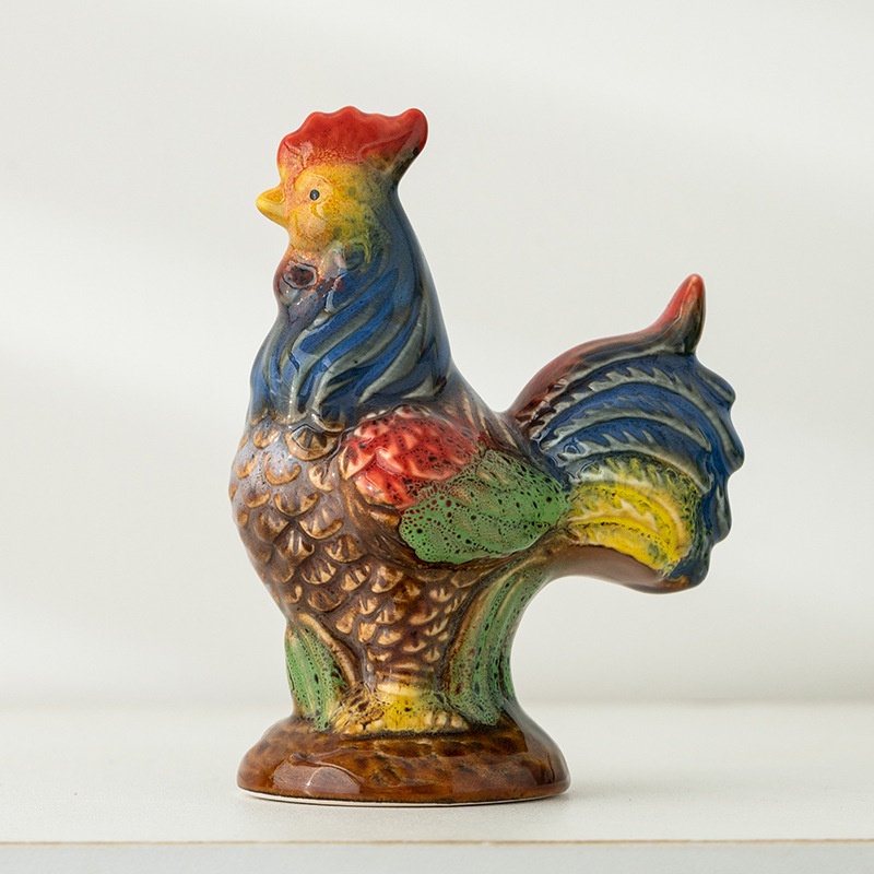 陶瓷公雞擺件工藝品 家居裝飾品擺件彩色公雞和母雞套組擺飾禮品交換禮物