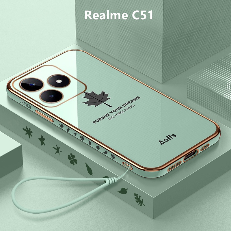 外殼 Realme C51 外殼楓葉電鍍蓋軟TPU手機殼Realme C51