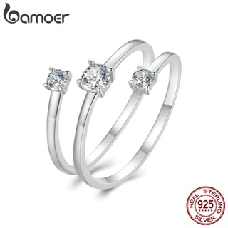 Bamoer 925 純銀戒指莫桑石盤繞開口戒指女士首飾禮物