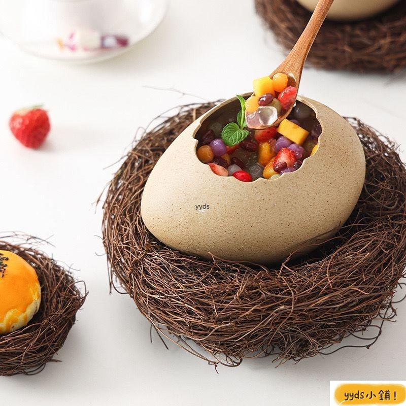 YYDS 創意鳥巢窩裝飾品 泡麵碗 甜品碗 雞蛋殼 鴕鳥蛋造型陶瓷碗 廳餐具創意 蛋殻碗蒸蛋碗餐廳餐具擺盤