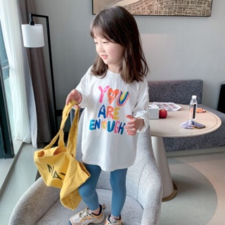 女童長袖T恤 秋裝新款 韓國童裝 兒童 純棉 打底衫 女寶寶 白色 寬鬆體恤上衣 潮 韓版 中大童 卡通印花上衣