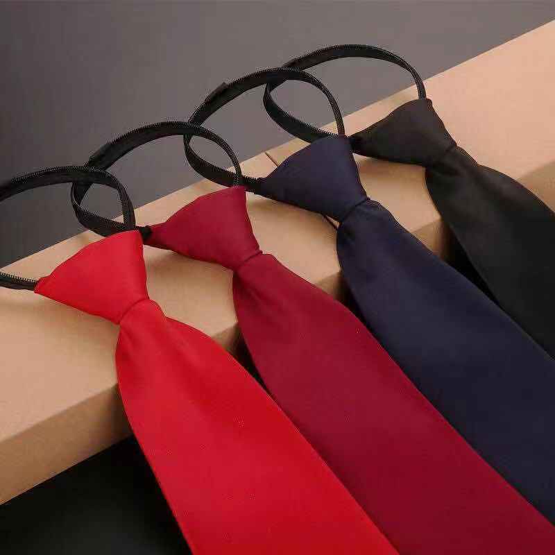 男女學生紅藍黑單色素色領帶 職業上班正裝拉鍊領帶 易拉得懶人領帶ins休閒領帶