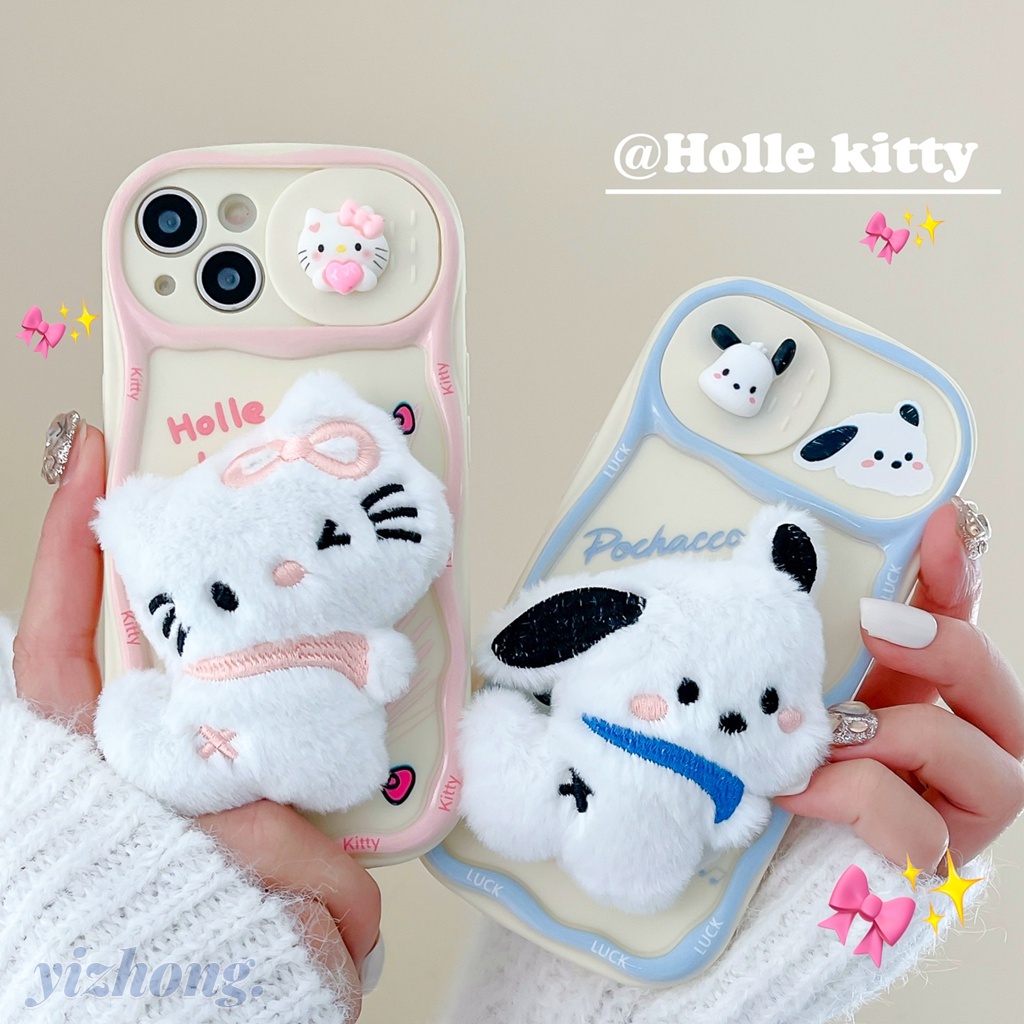 適用於 iPhone 11 14PM 13 12 創意滑窗相機保護設計可愛 Hello Kitty Pachacco 軟