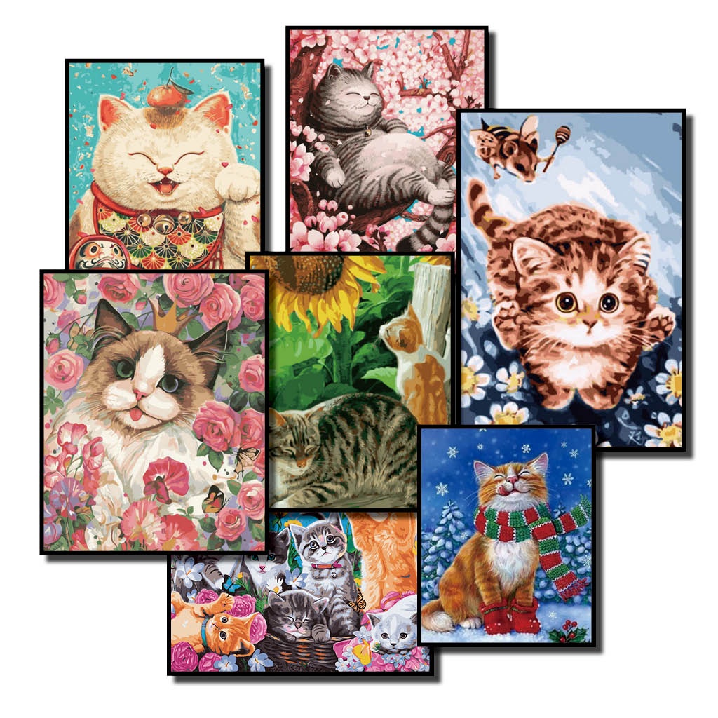 40*50cm DIY 數字油畫 專業画布 環保顏料可愛貓咪