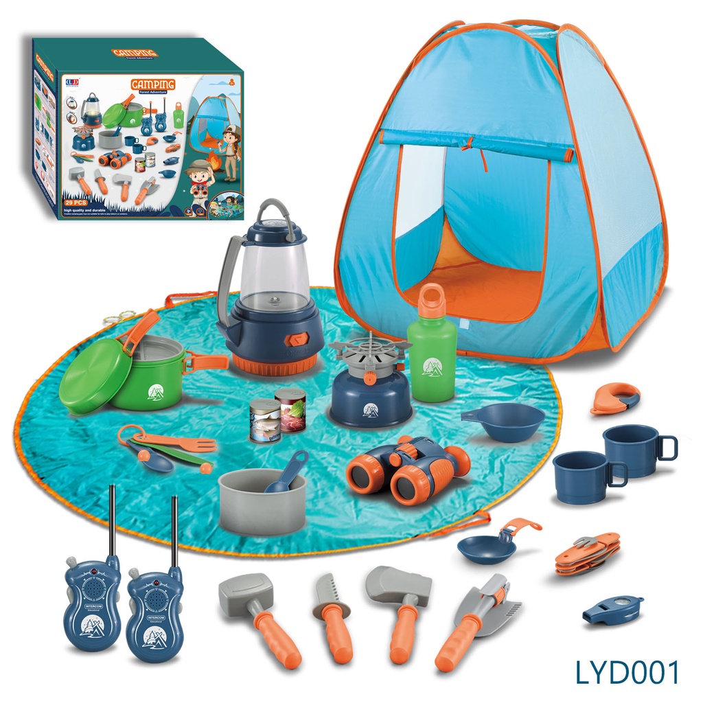 家用玩具   跨境兒童帳篷野營過家家仿真廚具戶外對講機野炊露營餐具套裝玩具