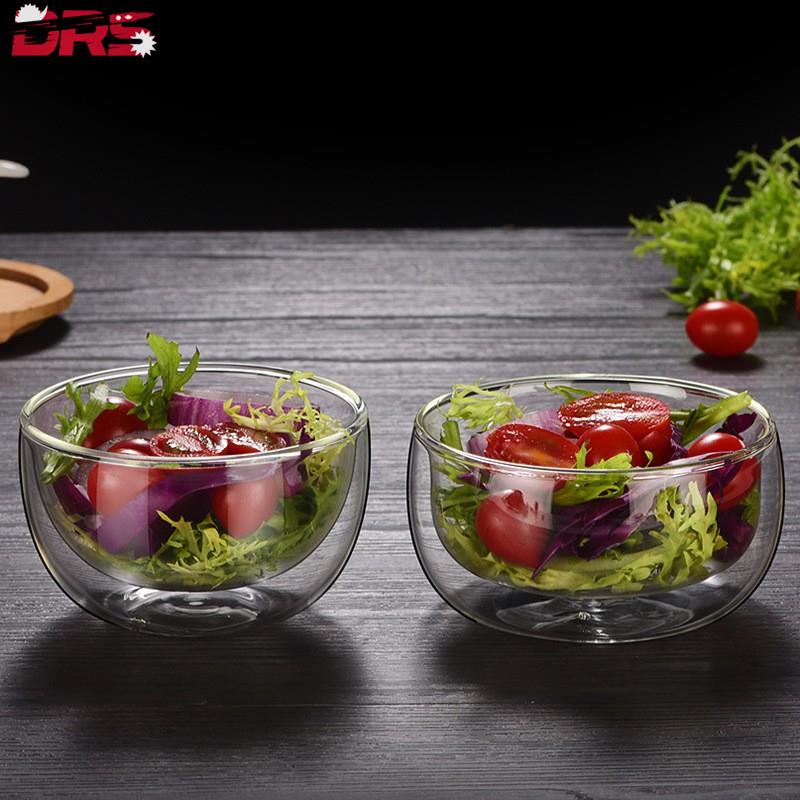 【德金】雙層玻璃碗 耐熱防燙高硼矽耐高溫玻璃餐具透明水果沙拉碗 早餐燕麥 玻璃碗