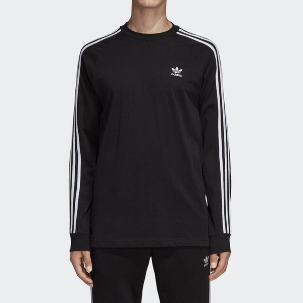 Adidas 3-stripes Ls T DV1560 男 長袖 上衣 休閒 舒適 柔軟 復古 流行 國際尺寸 黑