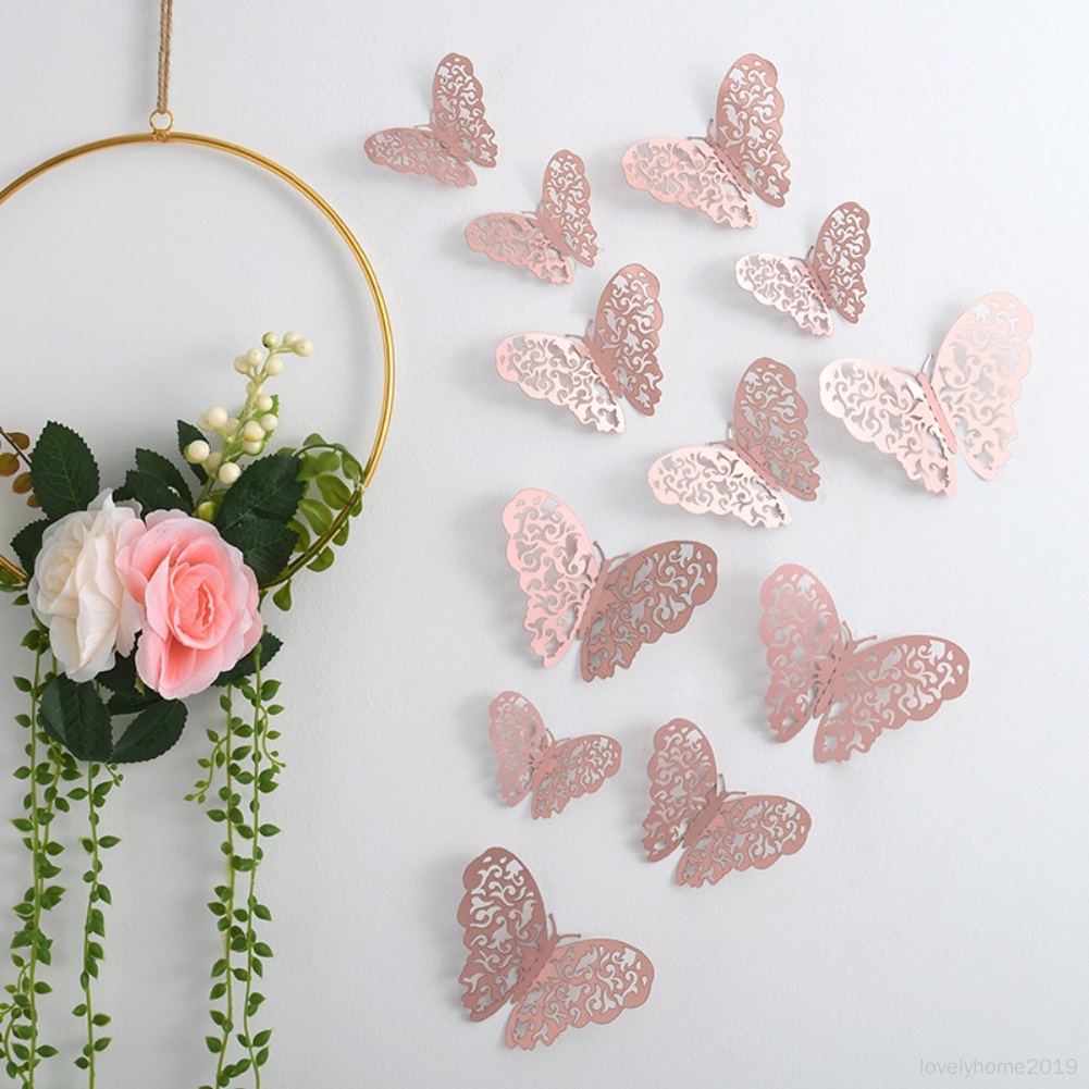 3d蝴蝶牆裝飾貼紙兒童臥室可拆卸房間裝飾蝴蝶貼紙壁畫金色蝴蝶
