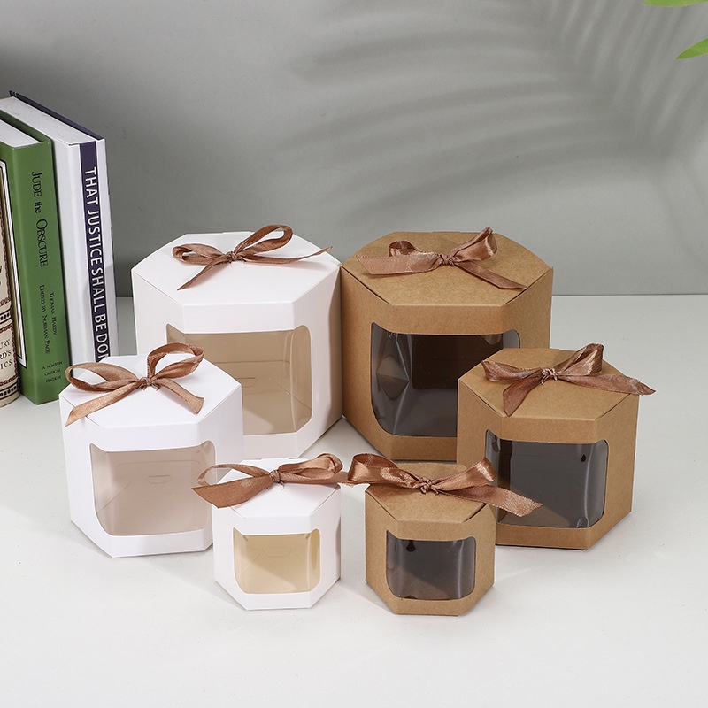 透明展示窗蛋糕禮盒,帶蓋六角紙盒,適合送禮、手工藝、蛋糕、糖果盒、婚禮派對生日禮物盒