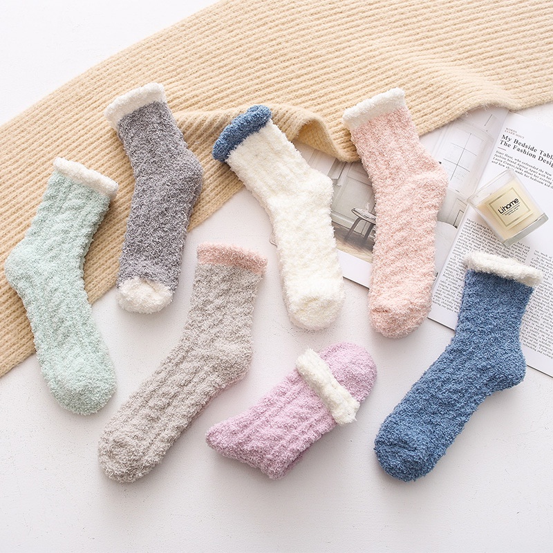 珊瑚絨襪子女毛巾底襪子冬季加厚保暖厚底襪子家居地板襪月子襪韓國簡約