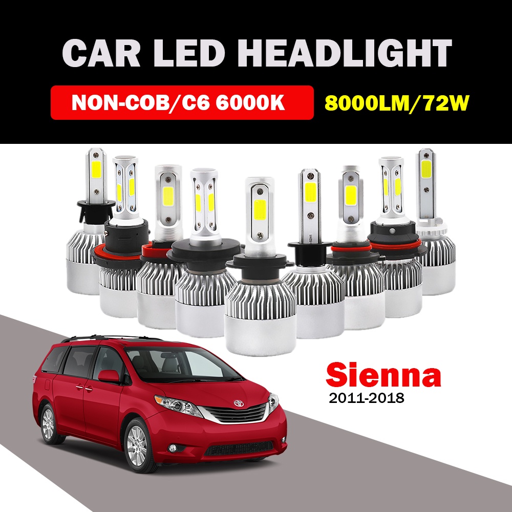[2PCS] 適用於豐田 Sienna 2011-2018 LED 汽車大燈近光燈燈泡 8000LM 72W COB 6