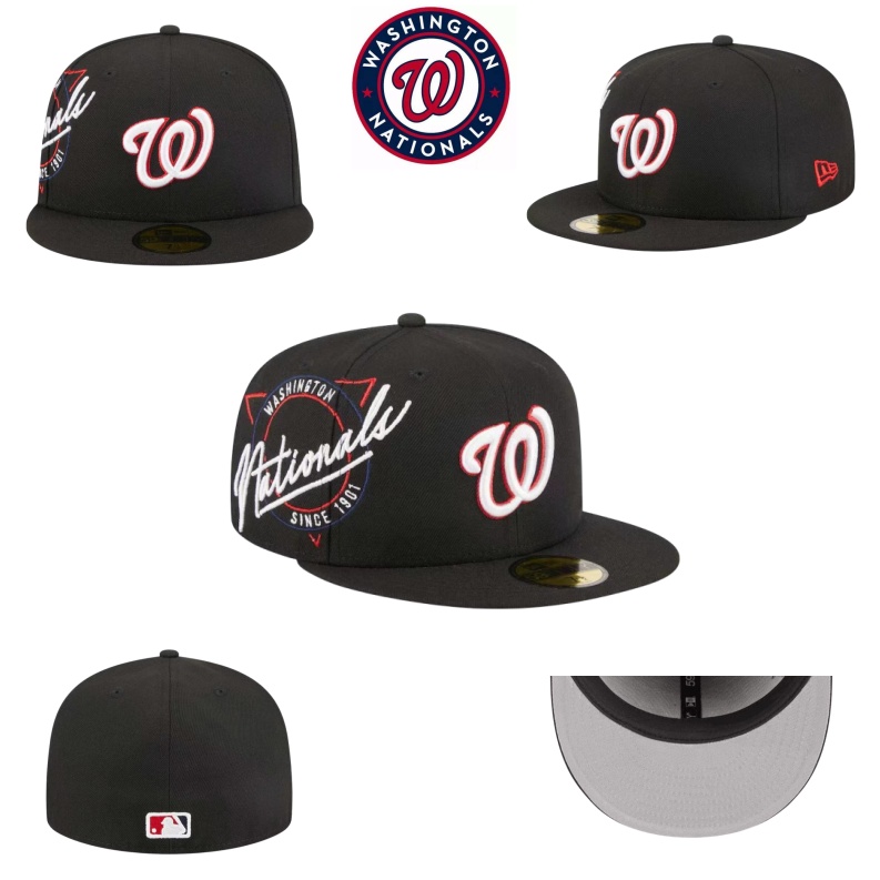 Mlb 華盛頓國民隊帽子運動刺繡棒球帽街頭嘻哈非可調節平檐帽中性後扣帽