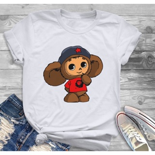 Cheburashka 卡通印花短袖 T 恤 S-3XL 復古時尚女裝