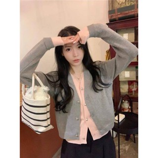 🌟Lovely愛出貨🌟 軟糯溫柔風假兩件針織開衫外套女早春新款大碼胖妹妹韓系V領百搭