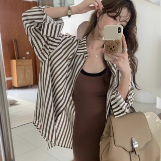 Bh 秋季女式條紋上衣長袖polo領寬鬆休閒