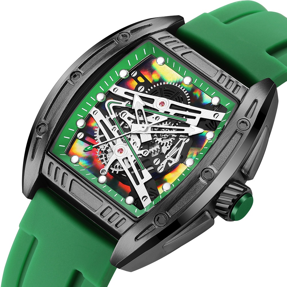 Megir 新款時尚潮流男士手錶創意設計鏤空矽膠防水發光流行石英手錶男士 338G
