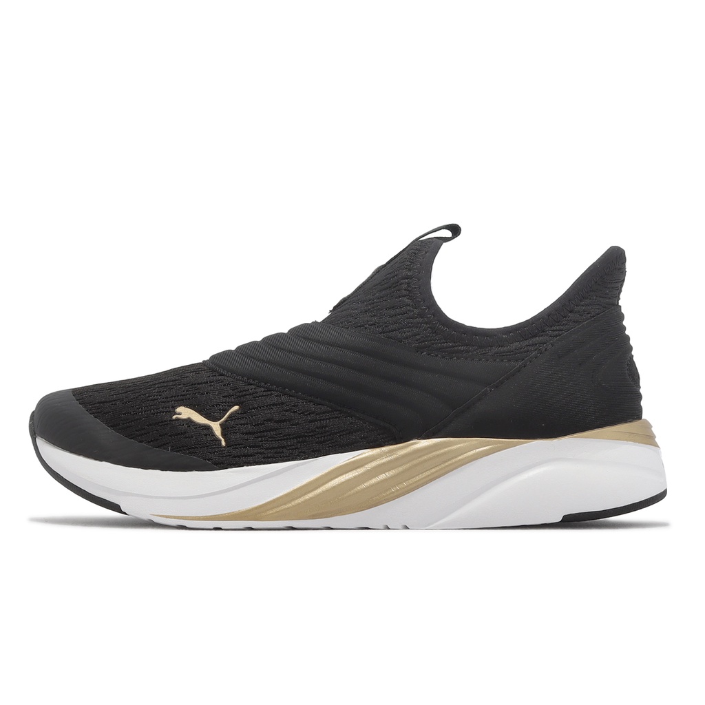 Puma 慢跑鞋 Softride Sophia 2 Slip Metal 黑 金 襪套 女鞋 ACS 37878901