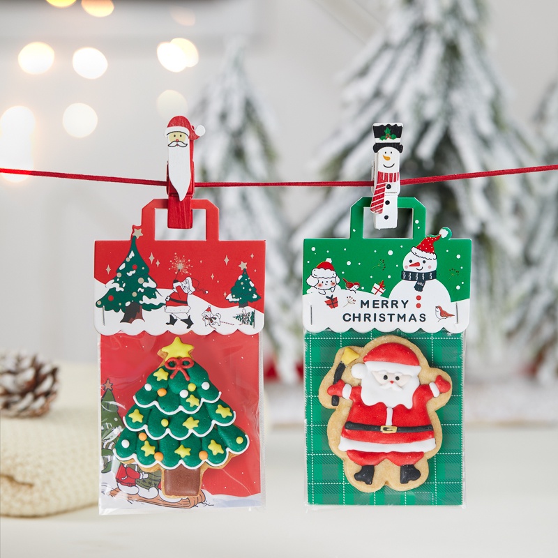 現貨【耶誕包裝】耶誕卡紙 曲奇 糖霜餅乾 單獨小包裝袋 雪花酥 可可脆 透明卡頭 提手 訂製
