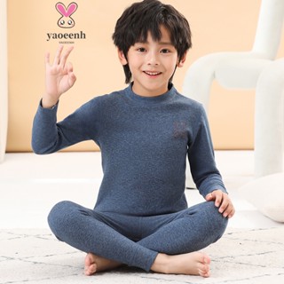 【YAOEENH】100-180CM 兒童素色中領打底保暖內衣套裝 男童柔軟彈力家居服 現貨 快速出貨