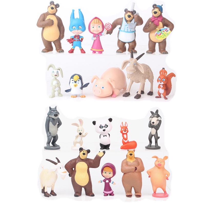 10 件/套瑪莎和熊可動人偶模型套裝玩具飾品系列