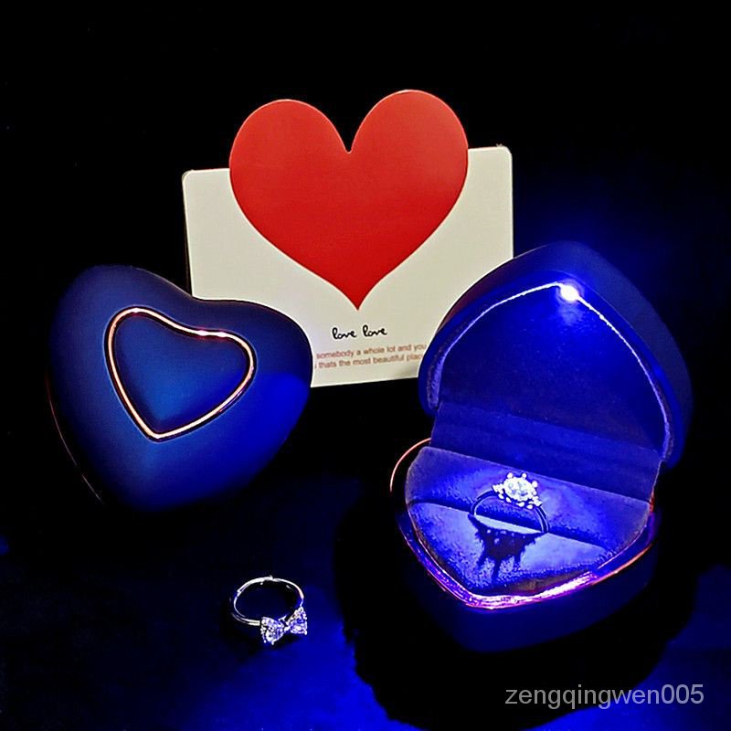 %*愛心LED戒指盒高檔鑽雙對戒項鍊首飾品結交換道具禮物包裝盒求婚