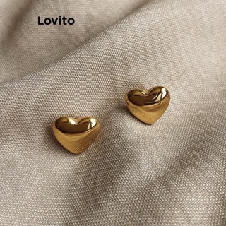 Lovito 女士休閒素色金屬心型耳環 LFA08253 (金色)