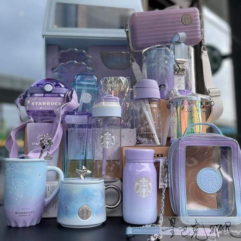 Starbucks 夏季 夢幻星空 星巴克 杯子 漸變紫色幻影馬克玻璃吸管隨行保溫杯套包