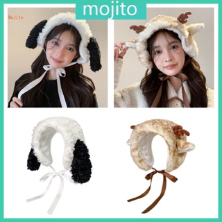 Mojito 可愛的頭巾髮帶適用於耳罩毛茸茸的馴鹿角小狗耳朵
