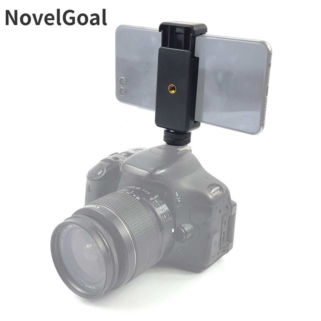 Novelgoal 1/4" 閃光燈熱靴螺絲適配器三腳架支架 + 手機夾支架可調節 57-85 毫米,適用於數碼單反相機