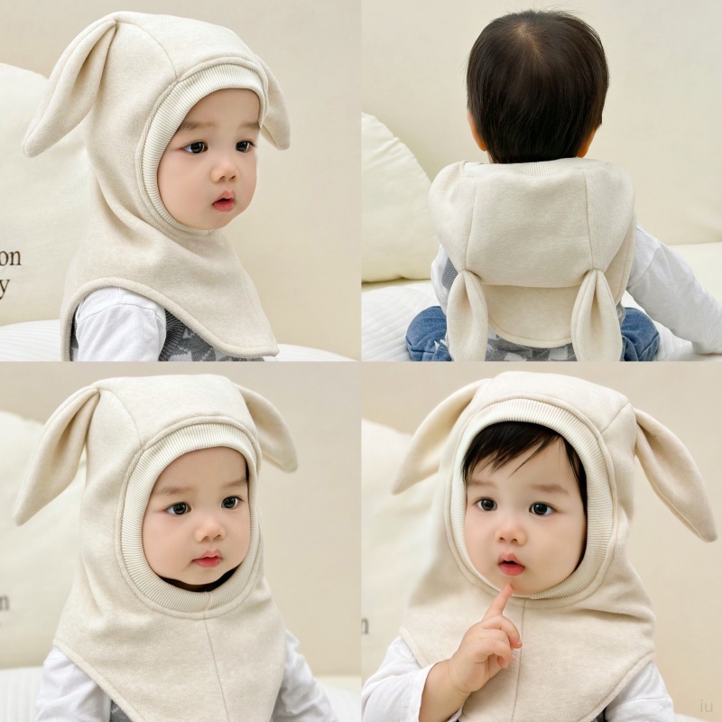 嬰兒帽子圍巾一件式 秋冬季寶寶披肩護耳帽 可愛兔耳朵加厚兒童護臉帽 圍脖 【IU貝嬰屋】