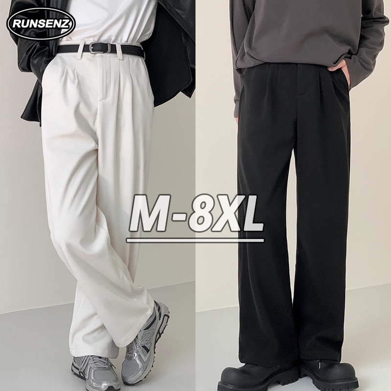 M-8XL 韓版垂墜感大尺碼西裝褲男 白色直筒休閒褲 寬鬆長褲 高級感商務西裝褲 簡約素色褲子 加大尺碼男褲