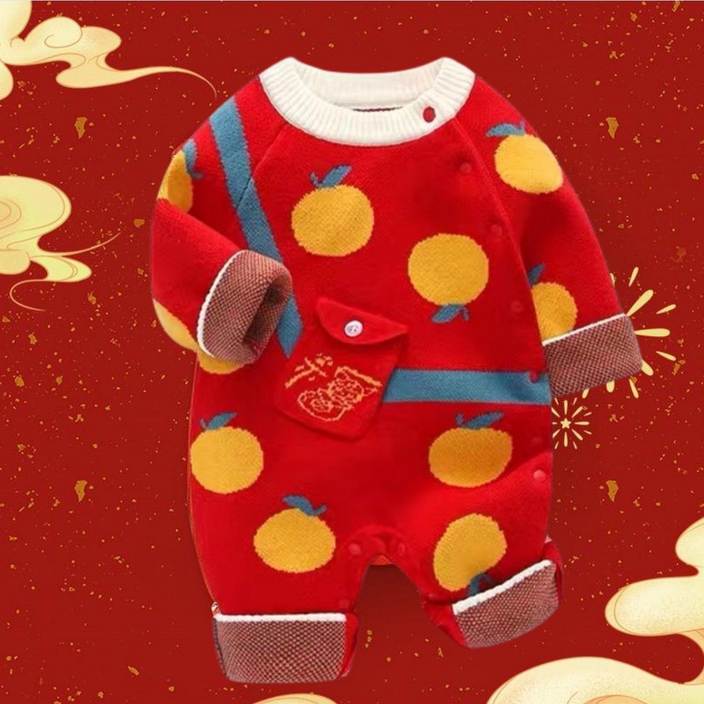 週嵗寶寶秋裝國風唐裝連體衣百天嬰兒衣服冬季套裝雙層禮服外出服
