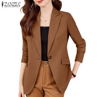 Zanzea 女式韓版通勤時尚翻領長袖純色西裝外套