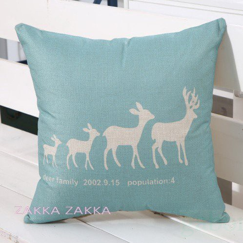 [HOME] 抱枕 藍底小鹿 45*45cm 亞麻抱枕 聖誕麋鹿系列 靠枕 沙發靠墊 北歐簡約風格