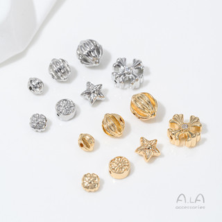 Ala-0209-高保色高品質--保色14K包金十字架四葉草五角星通孔隔珠西瓜珠串珠手鏈飾品配件