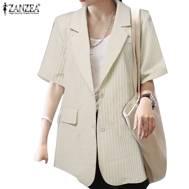 Zanzea 女式韓版日常短袖翻領純色西裝外套