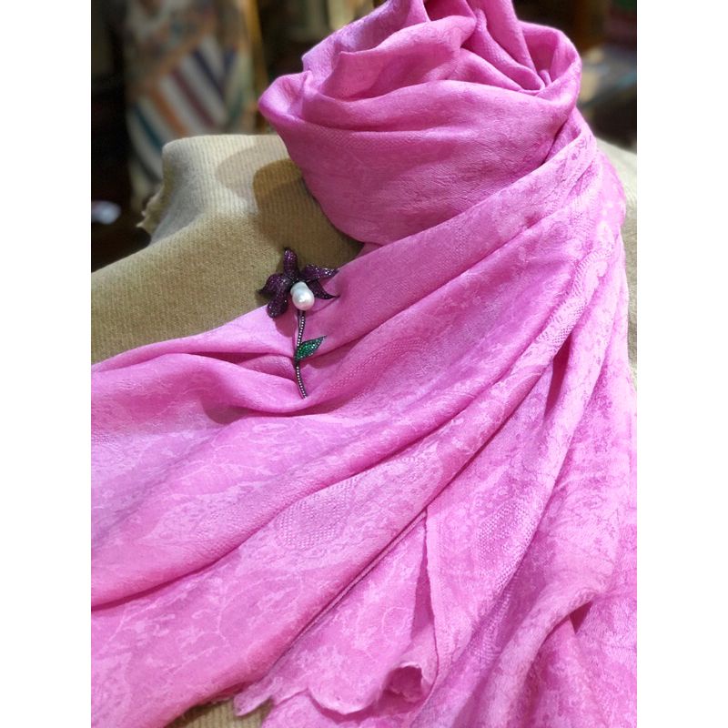 100% Pure Pashmina Cashmere 喀什米爾手工圍巾 披肩-素色緹花款-淺桃粉紅
