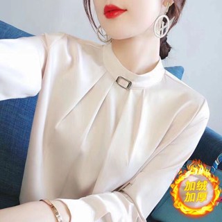 韓版長袖上衣女|高階感襯衫女|氣質長袖上衣|白色立領襯衫|氣質職業襯衫|寬鬆上衣|顯瘦上衣|百搭打底衫女|秋天上衣