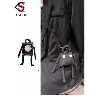 SAMSUNG Lushuo 手機殼適用於三星 Galaxy Z Flip 5 4 3 可愛卡通黑色皮革後蓋帶掛繩,適用