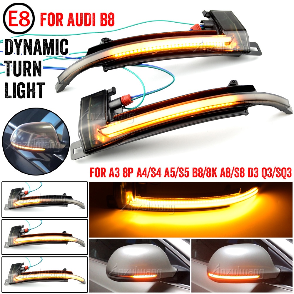 2 件動態方向燈後視鏡燈適用於奧迪 A4 A5 B8 A3 8P Q3 A6 C6 4F S6 LED 轉向信號側指示燈