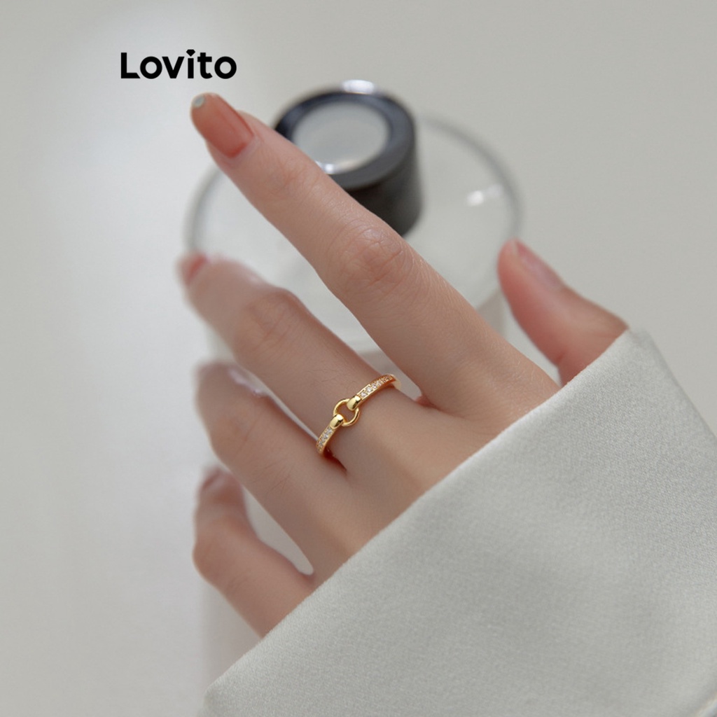 Lovito 女士休閒素色水鑽戒指 LFA05121 (金色/銀色)