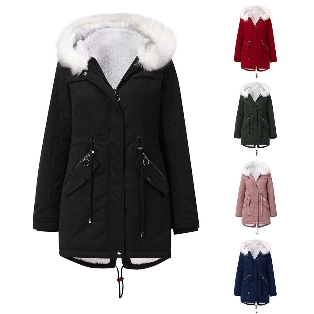 冬季新款時尚女式加厚保暖派克大衣大衣長袖毛領連帽大衣