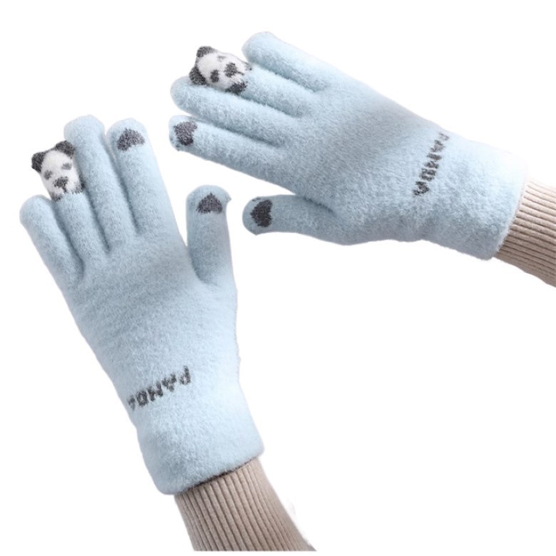 熊貓手指針織觸控手套(藍)[大買家]