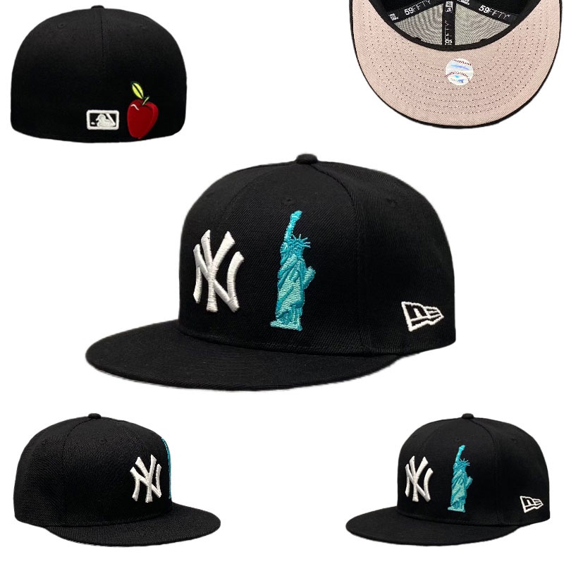 MLB 美國職業棒球大聯盟紐約洋基隊棒球帽自由女神像平簷標誌男士全封閉運動休閒刺繡後扣帽不可調節尺寸