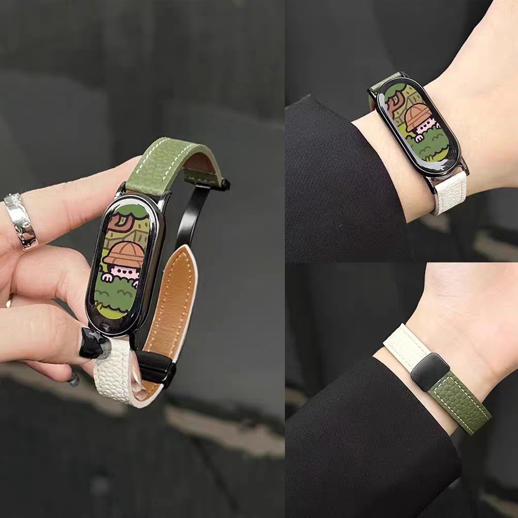 XIAOMI MI 適用於小米手環 8 7 配件的皮革錶帶 8 7 6 5 4 3 磁扣替換智能手錶腕帶