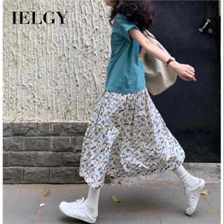 Ielgy Preppy Style碎花裙女高腰中長百搭A字裙